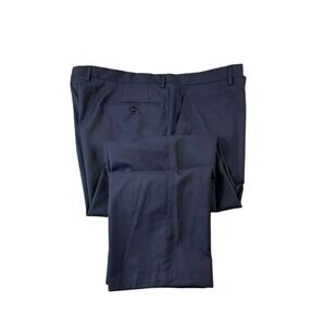 Hugo Boss Navy Blue Pure Wool Flat Front Men's Trouser Size 44x35